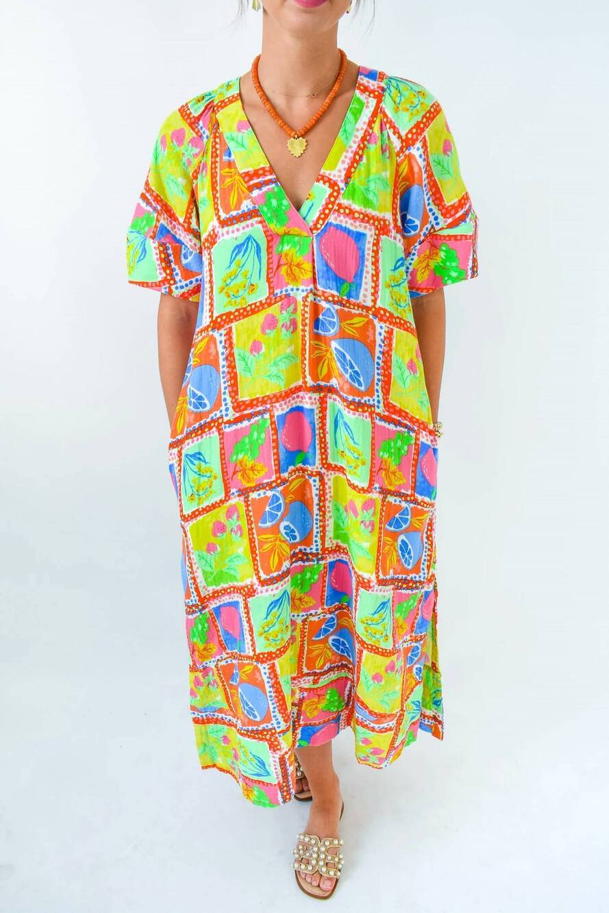 NEW KARLIE fruit gauze maxi dress in lime multi